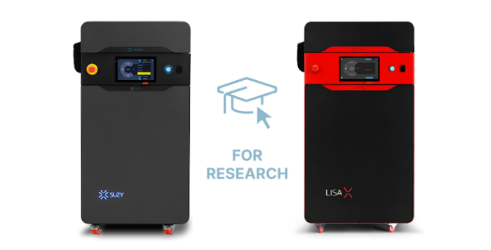Sinterit Lisa X next to Sinterit Suzy SLS 3D printers compared for advanced production work