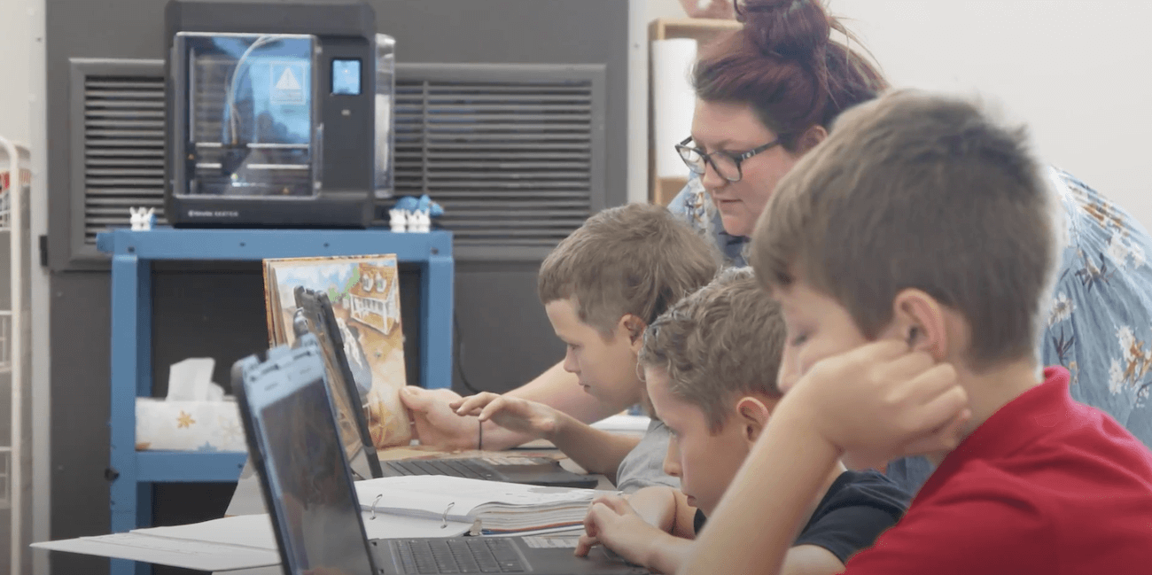 Students using MakerBot Sketch 3D printers in a Calcasieu Parish classroom