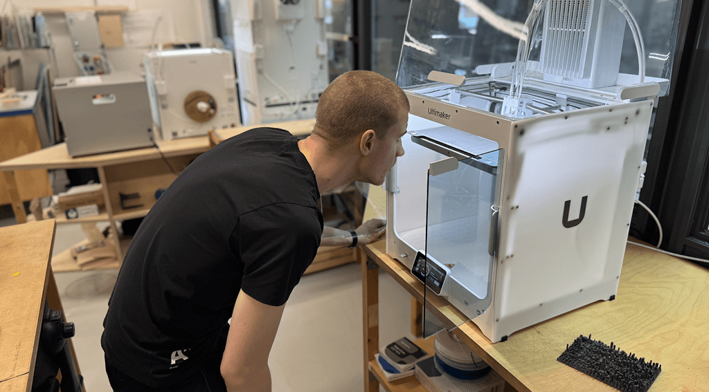 Aalto University Design Factory PrintShop with UltiMaker S6, S7, and S5 in a fab lab setting